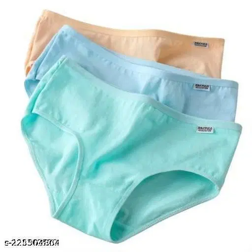 Solid Mid Rise Hipster Cotton Briefs for Women, Pack of 3 (Multicolor, S)