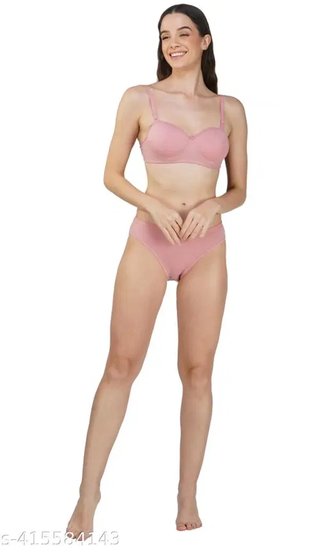 Cotton Blend Solid Lingerie Set for Women (Multicolor, 36A)