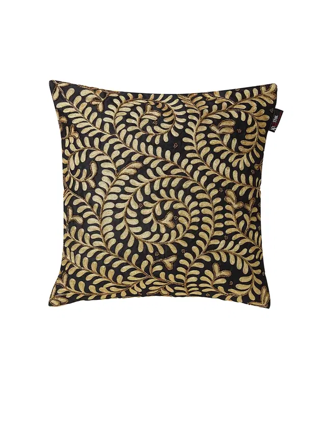 Cotton Cushion Cover, Beige & Black, 16x16 inches