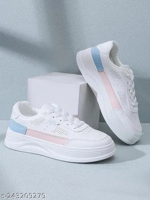 Solid Sneakers for Women (White, IND-4)