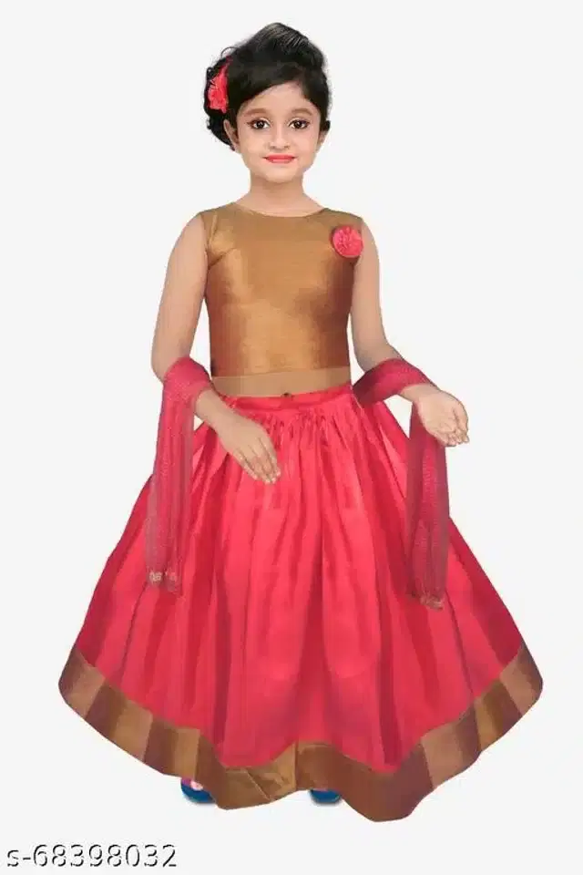Lehenga Choli with Dupatta for Girls, Set of 1 (Pink & Gold, 8-9 Years)