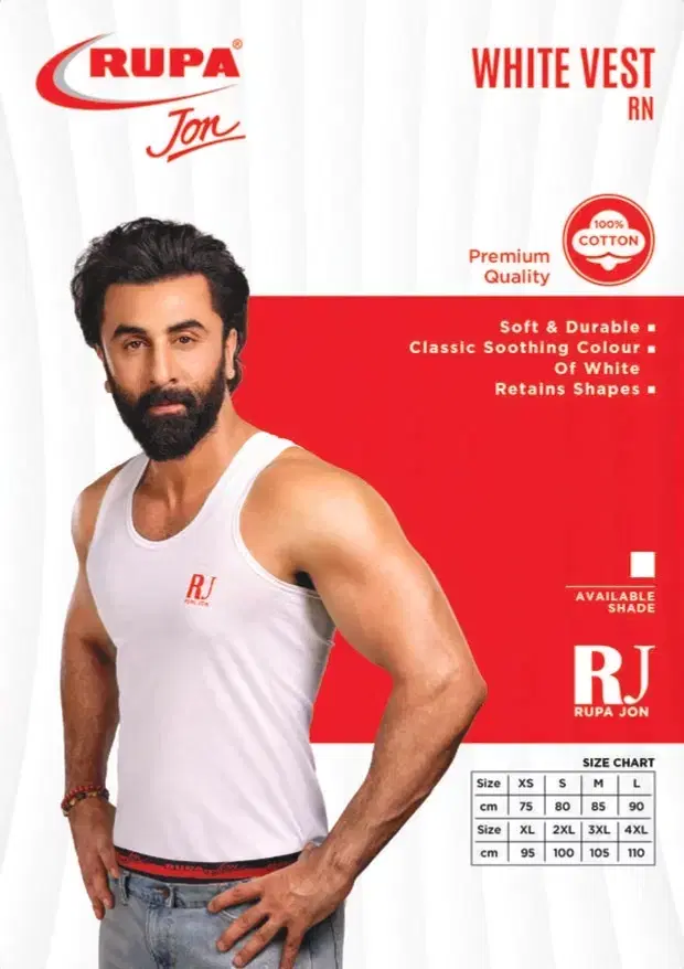 Rupa Jon Cotton Vest for Men  White (95 CM) Pack of 1