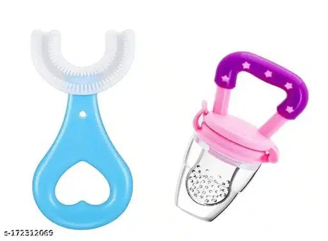 Silicone Nibbler with Toothbrush for Infants, Multicolor, Set of 2