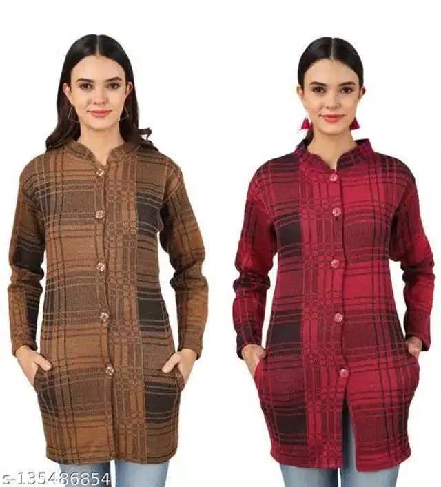 Woolen Cardigans for Women, Pack of 2 (Multicolor, M)