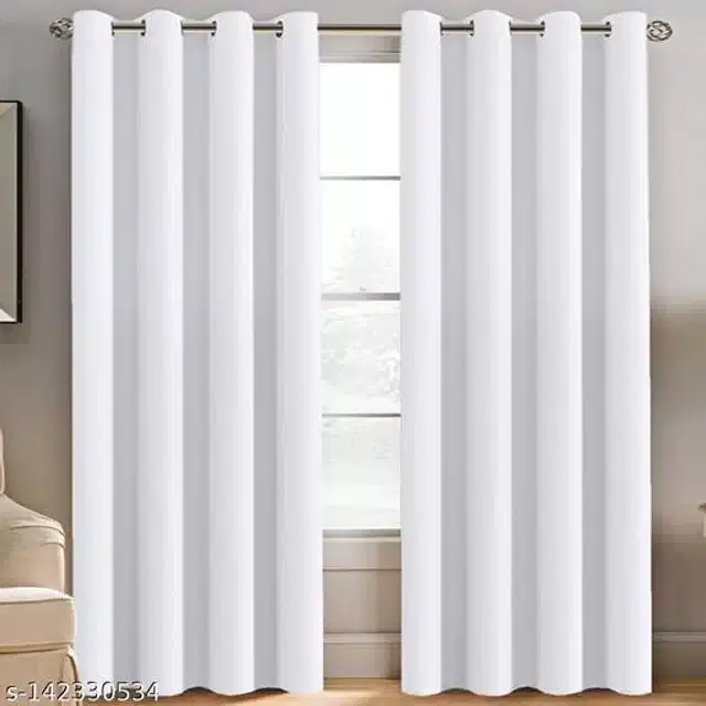 Polyester Window Curtain, White, 5 Feet, Pack of 2