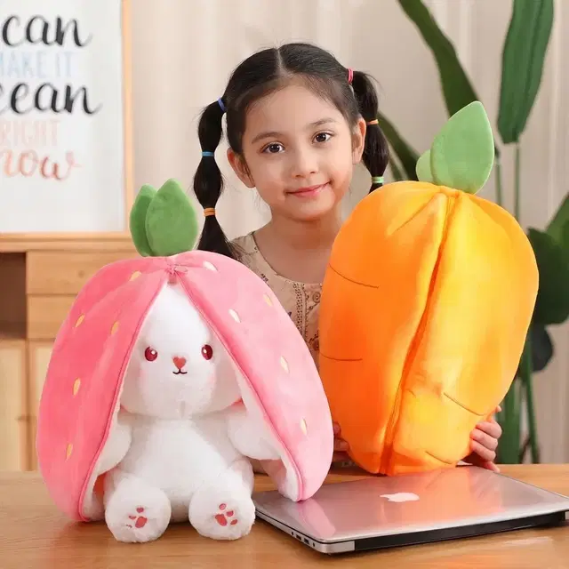 Kidology Reversible Bunny Plush Toy Pillow For Kids & Toddlers, 23 Cm