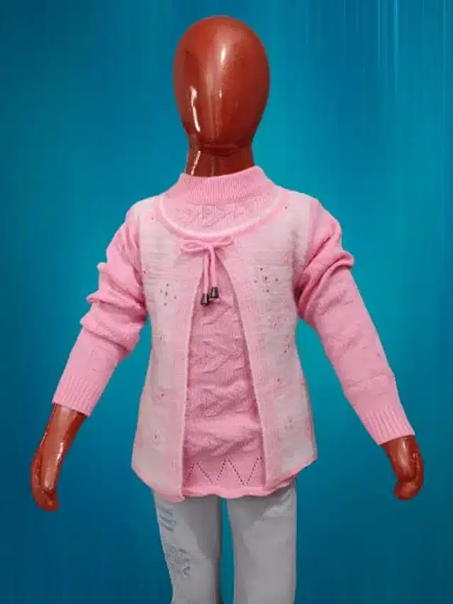 Wool Self Design Sweater for Girls (Light Pink, 4-5 Years)