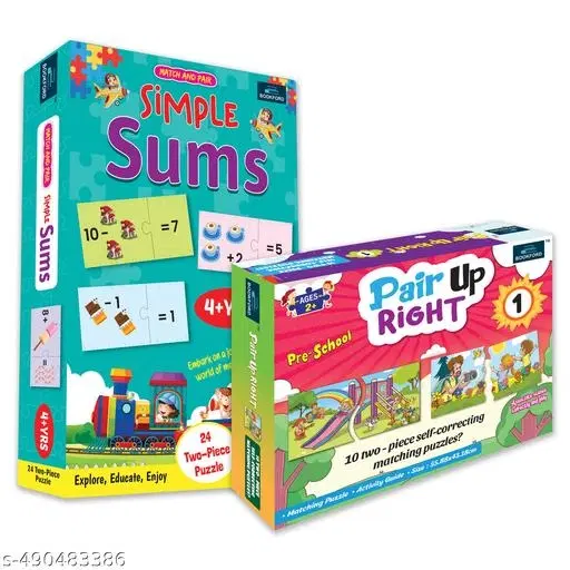 Bookford Exciting Puzzle Combo Set of 2 Jigsaw Puzzle - Pair Up Right 1 & Match & Pair Simple Sums