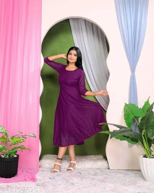 Net Gowns for Women,  Purple  (L)