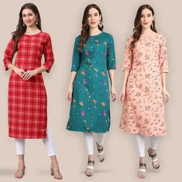 Women Crepe Printed Kurta, Pack Of 3 (Multicolor, S) (SD-333)