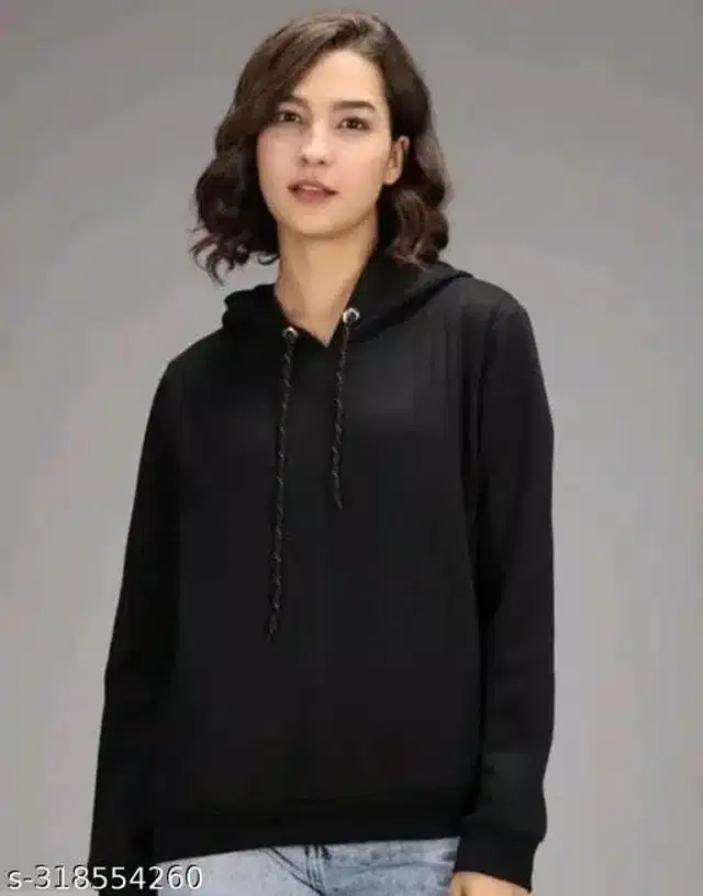 Fleece Full Sleeves Hooded Sweatshirt for Women (Black, M)