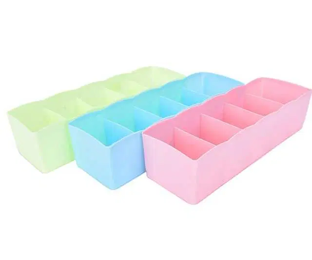 5Grid Plastic Storage Box Drawer Organizer, Multicolor, Pack Of 3, R-041