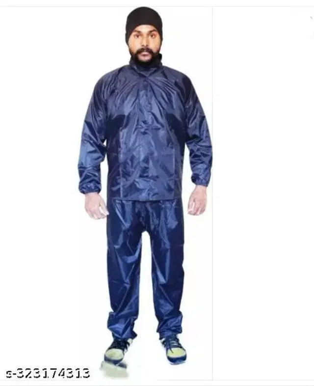 Polyester Rain Coat for Men, Blue, M