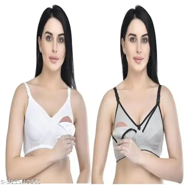 Polycotton Feeding Bra for Women, Pack of 2 (Assorted, XXL)