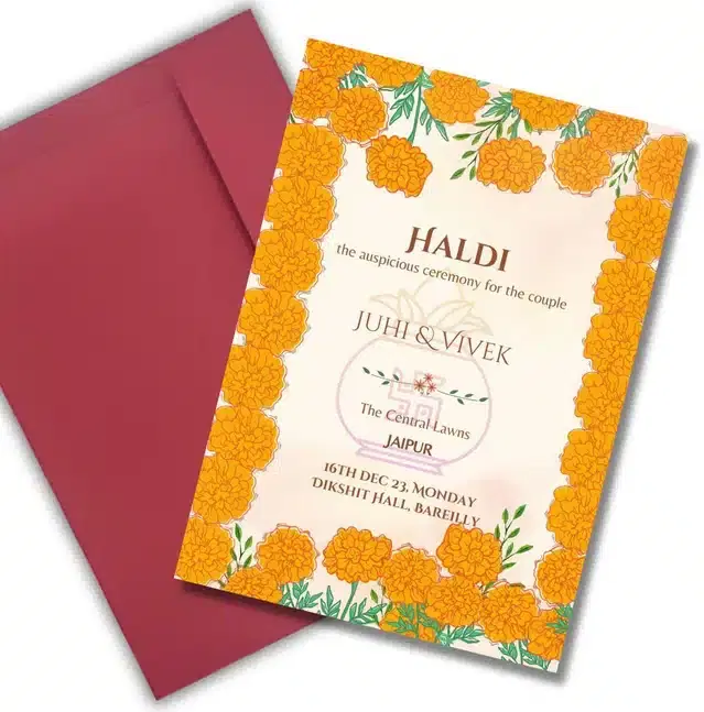 Haldi Ceremony Greetings with Envelope, Multicolor