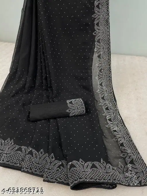 Georgette Saree for Women, Black (5.5 M)