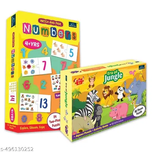Bookford Exciting Puzzle Combo Set of 2 Jigsaw Puzzle - Era of Jungle & Match & Pair Numbers