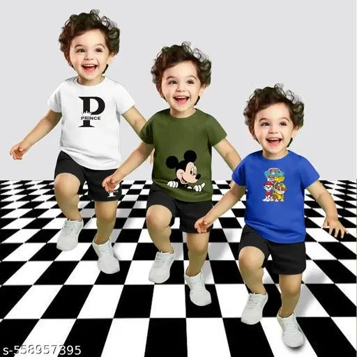 Cotton Blend Printed Clothing Set for Boys, Multicolour, Pack Of 3 (6-7 Years)