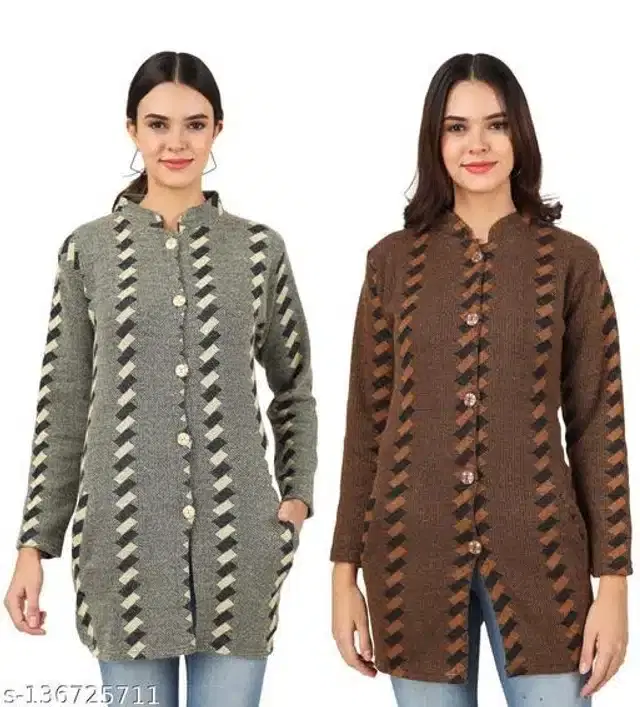 Woolen Cardigans for Women, Pack of 2 (Multicolor, M)