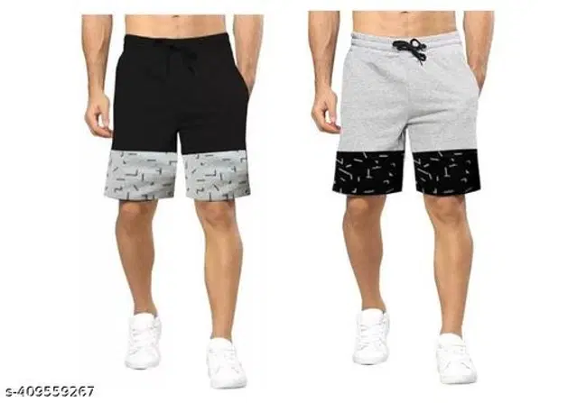 Cotton Shorts for Men, Pack of 2 (Multicolor, 34)