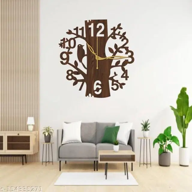 Wooden Wall Clock for Home, Brown