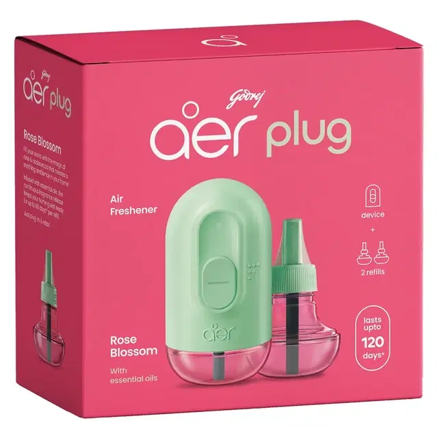 Godrej Aer Plug Rose Blossom Air Freshener + 2 Refills (2X20 ml)