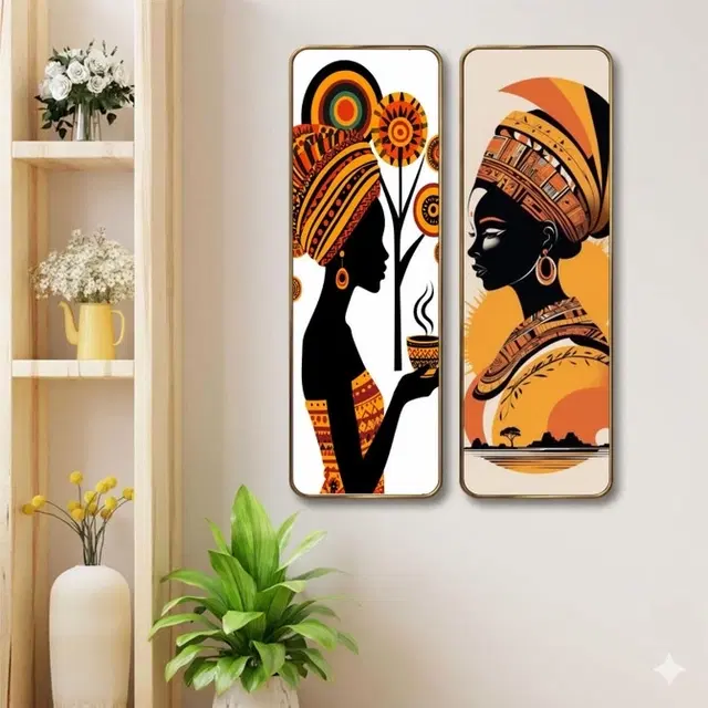 Kc Arts Uv Coated African Woman Art Wall Hanging 6x18in Pack Of 2