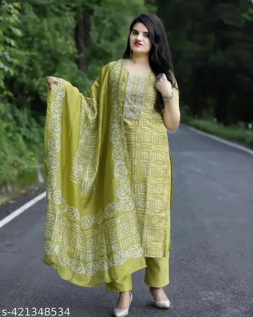 Kurta Set for Women (Mehndi, XL)