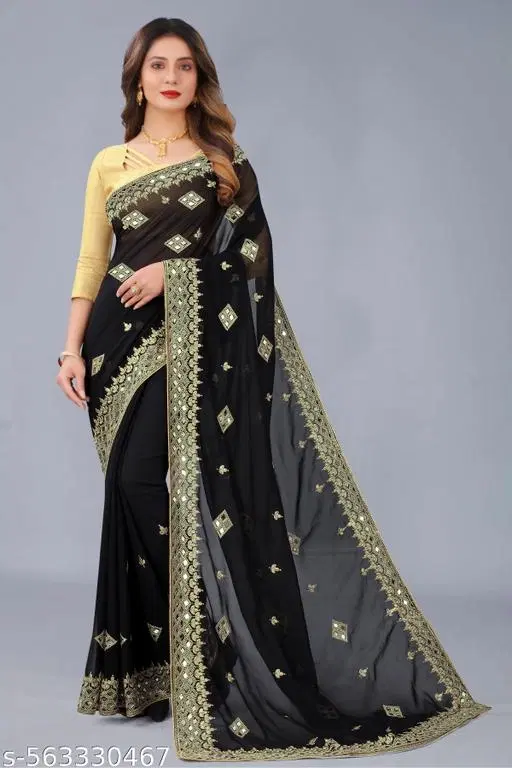 Cotton Saree for Women (Black)