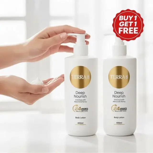 Terra 8 Nourishing Non-Sticky Body Lotion (Pump) 2X400 ml (Buy 1 Get 1 Free)