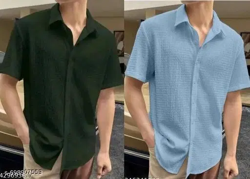 Casual Shirts for Men, Pack of 2 (Aqua Blue, S)