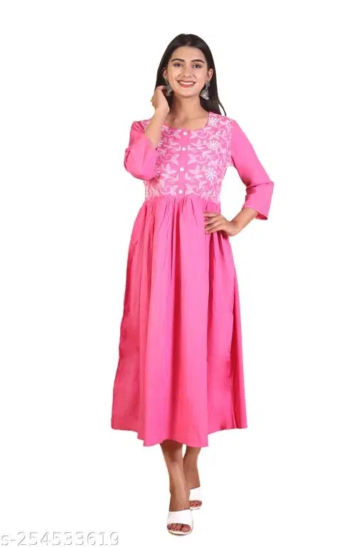 Rayon Kurta & Payjama Set For Women, Pink (S)
