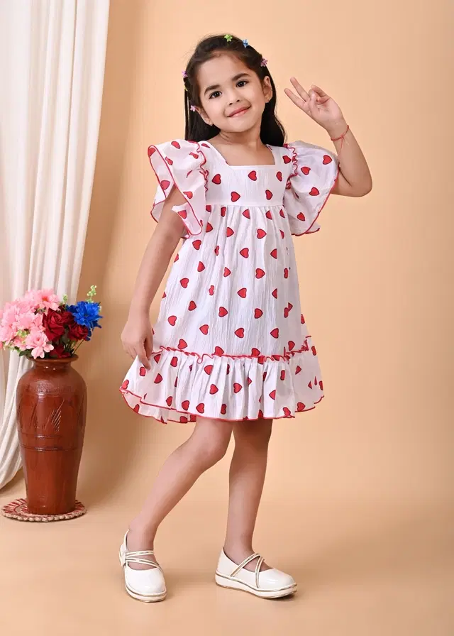 Cotton Blend Frock for Girls (White, 2-3 Years)