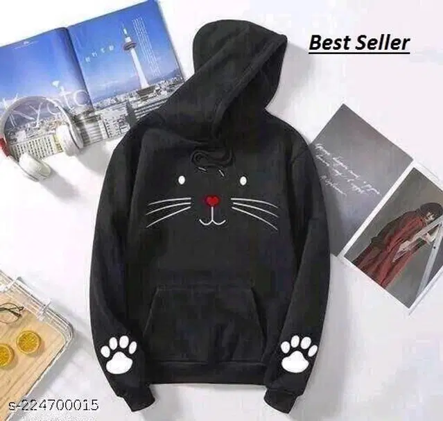 Cotton Blend Hoodie for Women (Black, S)