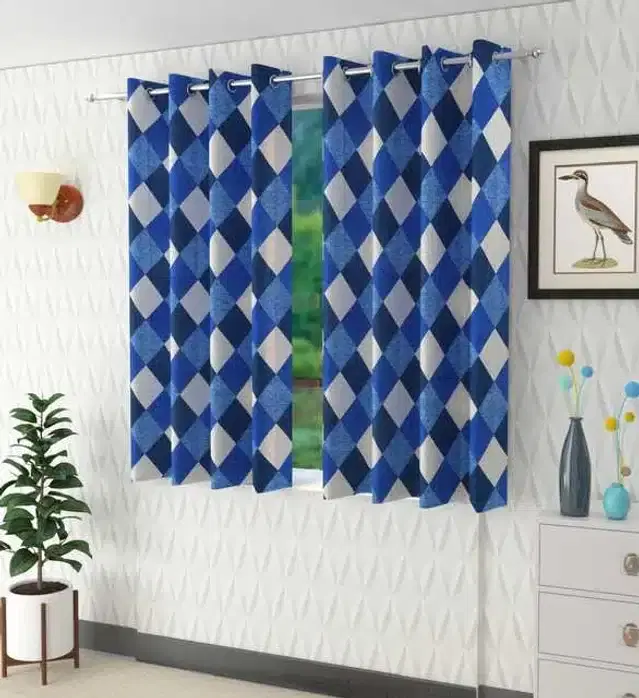 Window Curtain, Pack of 2, Blue, 4X5 Feet