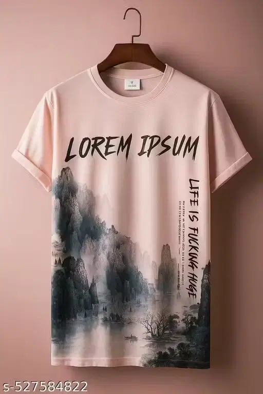 Chest Print Polyester T-Shirts for Men, Pink (XL)