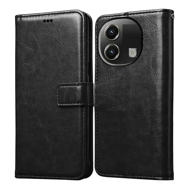 Artificial Leather Mobile Flip Cover for LAVA Storm Play 5G (2025) (Black)