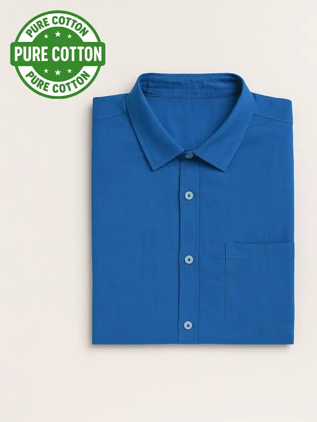 100% Cotton Full Sleeves Solid Shirt for Men, Blue (XL)