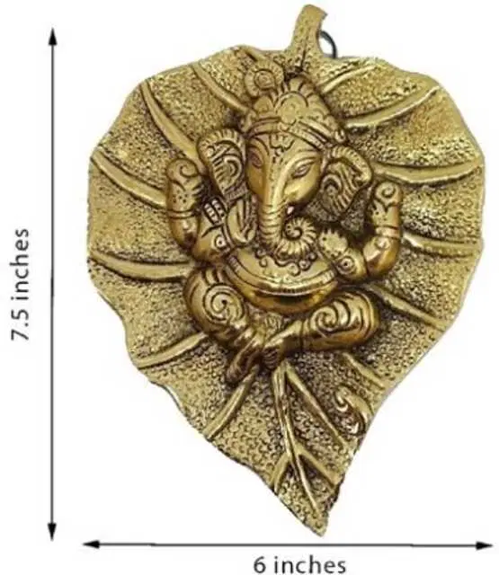 Metal Leaf Ganesha Statue Showpiece For Home Decor, Pack Of 1, Gold, RS-021