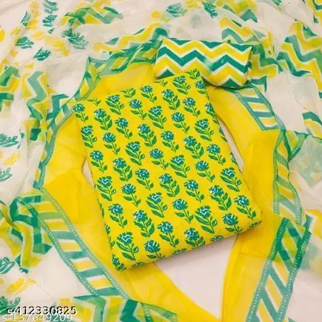 Crepe Printed Unstitched Suits Fabrics for Women (Yellow & Green, 2.25 m)