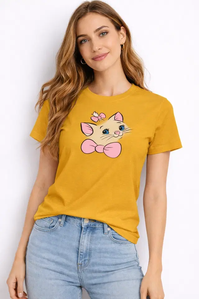 Cotton Blend Printed T-shirt for Men, Mustard (S)