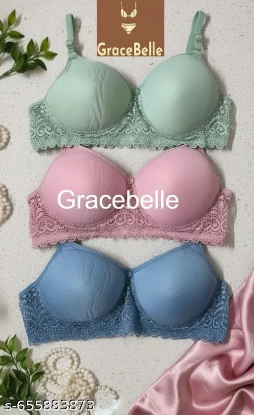 Cotton Solid Bra for Women & Girls, Multicolour, Pack of 3 (32A)