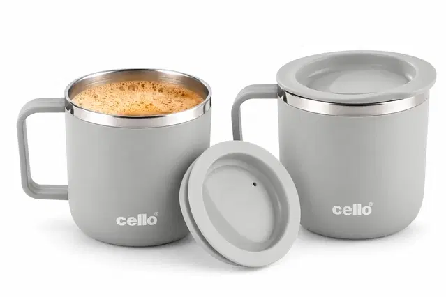 Cello Cozy Sip Mug Set 2 Pc, Light Grey | Gift Pack | Ready To Gift | Everyday Use