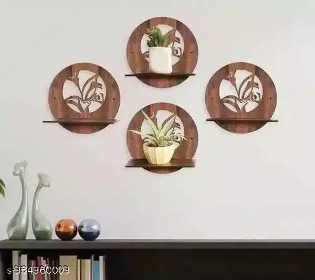 Wooden Designer Wall Shelves, Brown, Set of 4