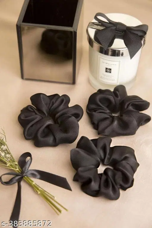 Pack of 12 Scrunchies for Women (Black, Pack of 12)