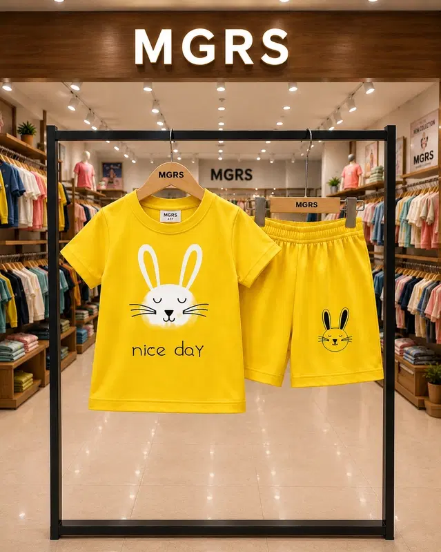 Typography Cotton Top & Bottom Set for Boys (Yellow, 8 - 9 Years)