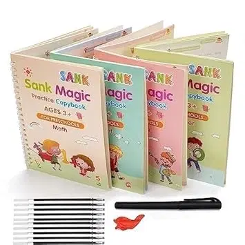 Sank Magic 4 Pcs Practice  Books with Pen, Grip & 10 Refills, Set of 1