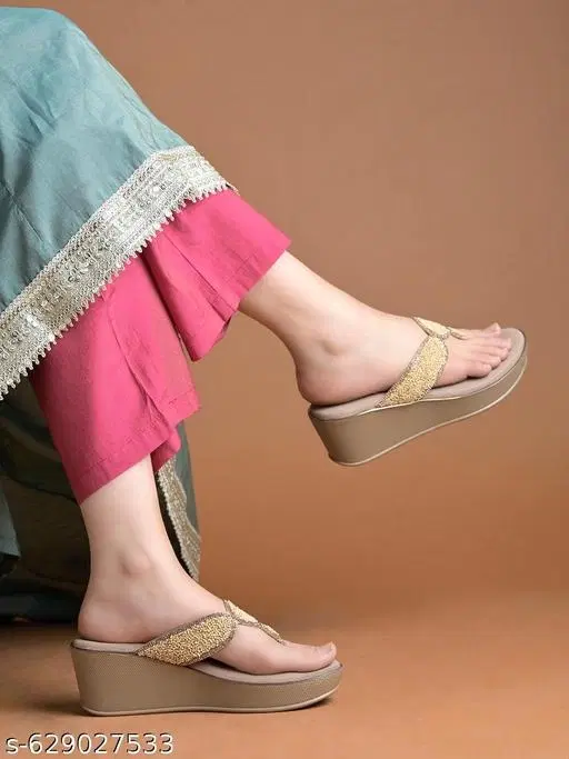 Embellished Heel Sandals for Women (Golden, IND-7)