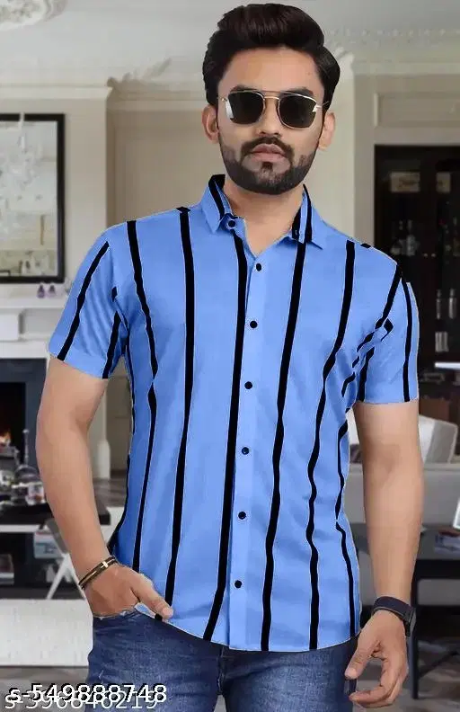 Printed Shirt for Men (Blue, S)