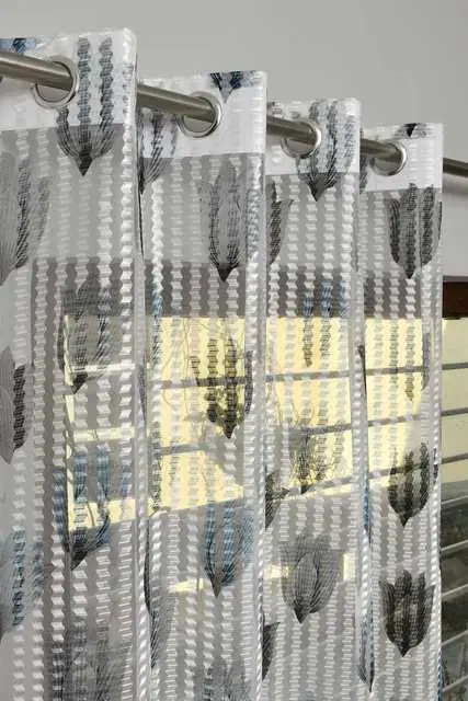 Homefab Polyester Curtains, White & Grey, 5 Feet, HF-47